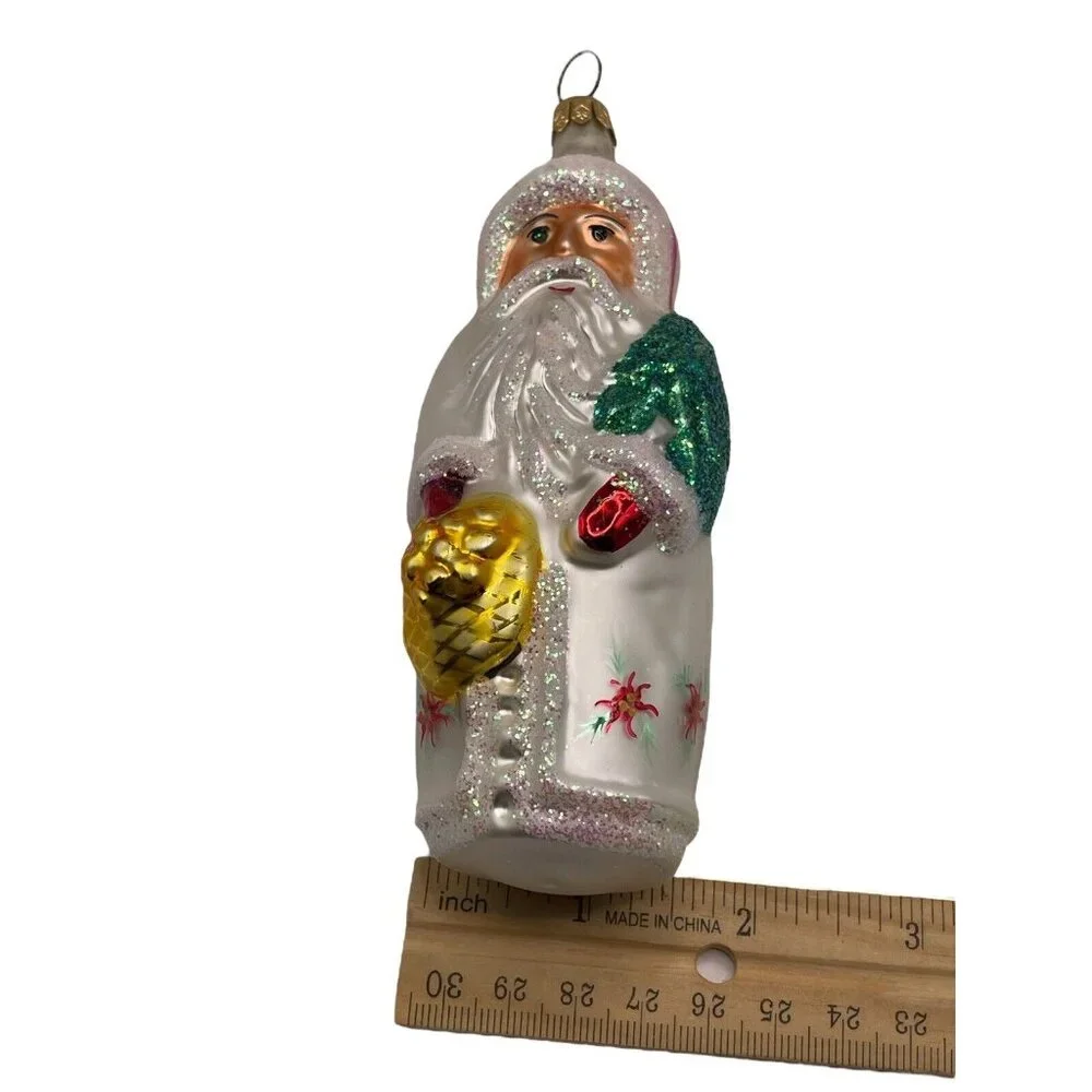 Christopher Radko Poinsettia Santa White Christmas Ornament 5” RETIRED 1991‎ VTG